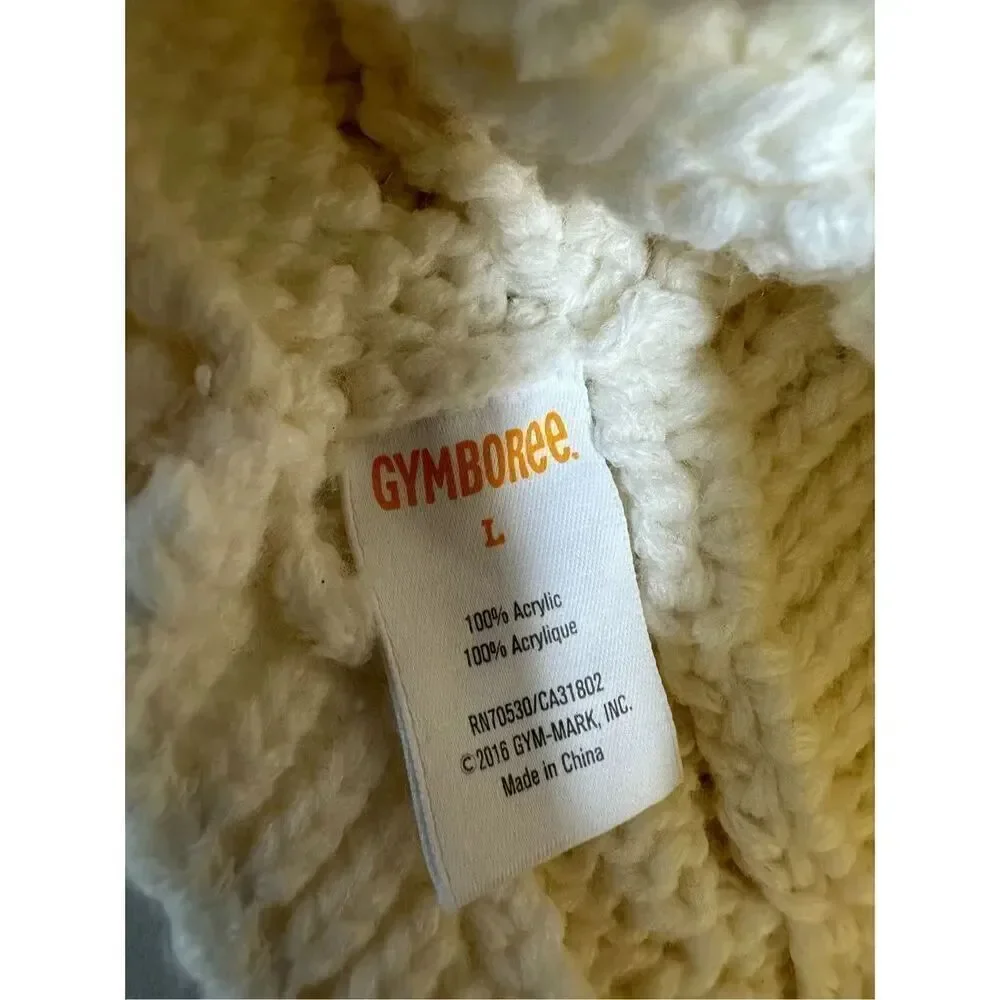 NWOT Gymboree Crochet Beanie Hat Pom Pom Knit Cream Kids Size L Winter